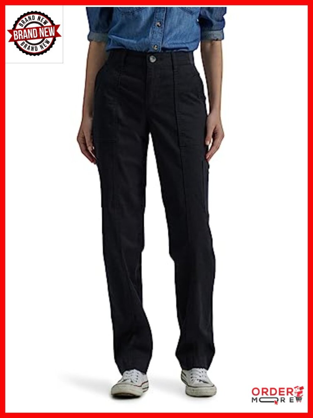 Lee Petite Mid Rise Straight Leg Loose Utility Pants with Flex Waistband - 98%